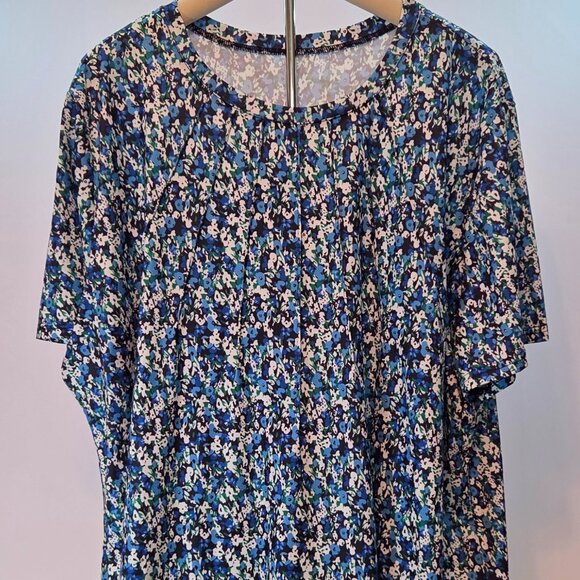 Kistore Plus Size 4X Floral Pleated Top - Blue Green White Short Sleeve Blouse - Picture 8 of 9